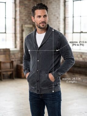 J.C. Rags Men’s Large Cotton Shawl Collar Cardigan Sweater Dark Charcoal Grey